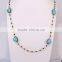 Pave Crystal Natural Tuoquoise Stone Beaded Chain Necklace, Gold plated Rosary chain Black color faceted beads Necklace