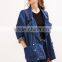 womens denim jacket Blue Double Breasted Boyfriend denim jacket women