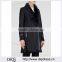 Wholesale Ladies Apparel Shearling Lapels Navy Leather Trims Midnight Blue Suede Coat(DQE0376C)