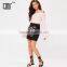 Side zipped embroidered black suede stretchy tight mini pencil skirt