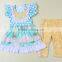 Plain puffy kids ruffle 2pcs outfits summer childrens ruffle pants outfit