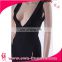 Deep v-neck open black maxi bodycon bandage dress