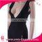Deep V-neck Open Black Maxi Bodycon Bandage Dress