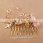 Bride wedding gift pink crystal gold flower comb bride hair jewelry