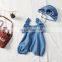 Summer Baby Girls Denim Bodysuits Hat Sleeveless Baby Bodysuits Lotus leaf Style Baby Toddler Outfit