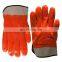 Safety Cold Weather Work Gloves Foam Insulated Orange PVC Gloves with Safety Cuff