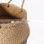 Vietnam Supplier Striped Black Seagrass Belly Basket Plant Holder Storage Basket Decor Home Wholesale