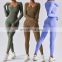Women Seamless Sexy One Piece Sports Yoga Gym Jumpsuit Long Sleeve Ribbed Fitness Dance Bodysuit Set Playsuit Workout Clothes