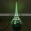 3D Colorful Led Romantic Creative Desk Bedroom Eiffel Tower Shape Night Light Lamp Desk Decoration Birthday Gifts