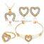 Cute Lovely Hollow out Heart Gold Plated Rhinestone Necklace Stud Earring Bracelet Ring Set for Women Wedding Jewelry Set