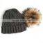 Myfur Removable Raccoon Fur Pom Pom Fashion Adult Wool Knit Hat
