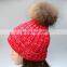 Newest style knitted women hats with real raccoon fur pom pom