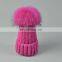 China Supplier Winter Unisex Thicken Knitted Caps With Raccoon Fur Colorful Pompoms Hats