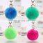 Popular handmade artificial fur pompon keychain much color fluffy ball bag hang promotion gift