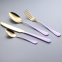 Elegant Stainless Steel Matte Gold Plated Dinner Fork Spoons Knife Flatware Set With Blue Colored Handle