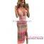 Sexy Women Reddish Tie Dye Vintage Short Sleeve Cheongsam Maxi Dress