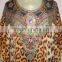 ANIMAL print crystal embellished caftan crepe KAFTAN tunic poncho blouse