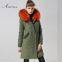 Wholesale elegant orange winter coat faux fur  collar fur coat womens