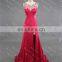 Real Sample Sexy See Through Back Beaded Side Slit Red Formal Gown Evening Dress