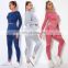 Custom Label Hollow Out 2 Piece Yoga Wear Workout Long Sleeve Clothing Activewear Private Seamless Gym Fitness Sets For Women
