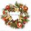 Plastic christmas wreath indoor white flower red berry christmas wreath/green PVC Xmas Wreath with Cherry and Pine cone