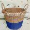 Handwoven plastic rattan dirty clothes basket