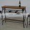 metal bar table and stools with wood table top leather stool cushion