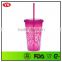 16oz bpa free plastic custom double wall tumbler with straw