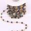 Fashion 5Meter Brown Agate Faceted Round Bead Rosary style Chain, Gold plated Wire Wrapped Chain Necklace DIY Jewelry Findings