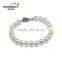 7.5 - 8.5mm alloy plated 18k gold cultured white freshwater off round pearl bracelet