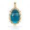 2016 Gold plated Fashion jewelry manufacturers 18K gold plated ocean blue chalcedony marquise necklace pendant for women