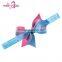 Custom printed kids blue pink stretch grosgrain bow headbands for baby girls