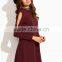 Burgundy Open Shoulder Swing Dress Cotton Polyester Blend Long Sleeve Casual Dress
