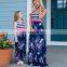 2019 striped Mother daughter dresses Sleeveless Floral Long Dress Mother and daughter clothes Mom and daughter dress