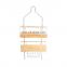 Simple Bathroom Hanging Shower Head Caddy Organizer Triple Tier Silver bamboo Storage Rack Without Drilling Iron With Hooks