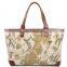 Heavy washed canvas leather flower printing shopping bag ladies canvas bag tote bag