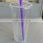 Disposable transparent pp plastic cup with purple straw