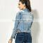 China Factory Supply Ripped Denim Jacket Women for Distress Denim Jacket Customization