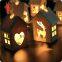 Wood house shaped  replaceable battery operated fairy light string for home indoor christmas decoration light