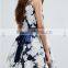 Guangzhou Fashion Clothing OEM Navy Slash Detail Sexy Organza Floral Dress