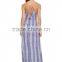 Women elegant spaghetti straps tie waist long printed flowy chiffon maxi dress