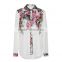 new model ladies fashion beautiful shirts 2016 summer sweet long sleeve stand collar white floral printed shirts