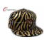 Gold Zebra Pattern Printing Flat Brim Baseball Hats With Gold Matel Logo