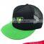 100% Spandex baseball cap black and green flat embroidery snapback cap