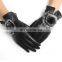 Women genuine leather gloves with rabbit fur accessory