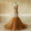 Noble Lace Beads Tulle Mermaid Sexy See Through Back Scoop Neck Wedding Dress