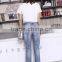 ladies ripped denim flare cropped jeans pants