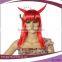 long straight synthetic red color ox horn halloween party wig