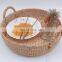 Round Straw Tray Basket Water Hyacinth Serving Tray For Coffee Table