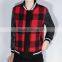 Latest winter cheap fashion England classic lady red plaid jacket with PU leather sleeves